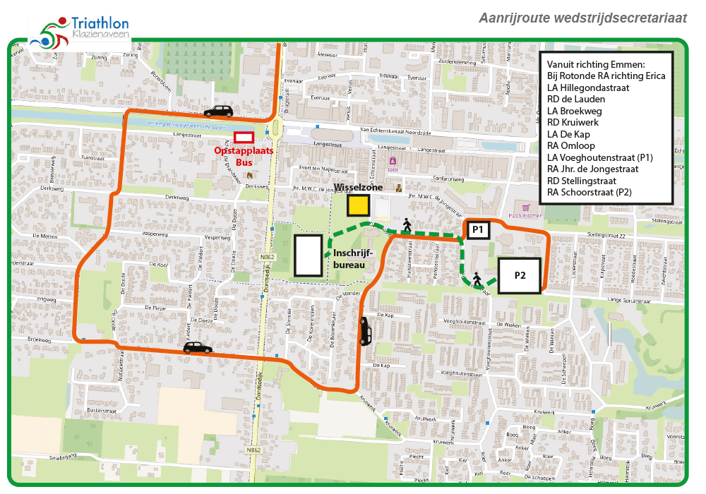 Aanrijroute Wedstrijdsecretariaat